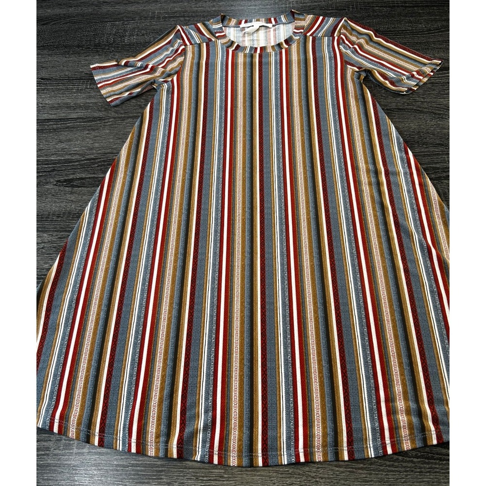 BCBGeneration Womens XS Vertical Stripe Short Sleeve A-Line Swing T-Shirt Dress